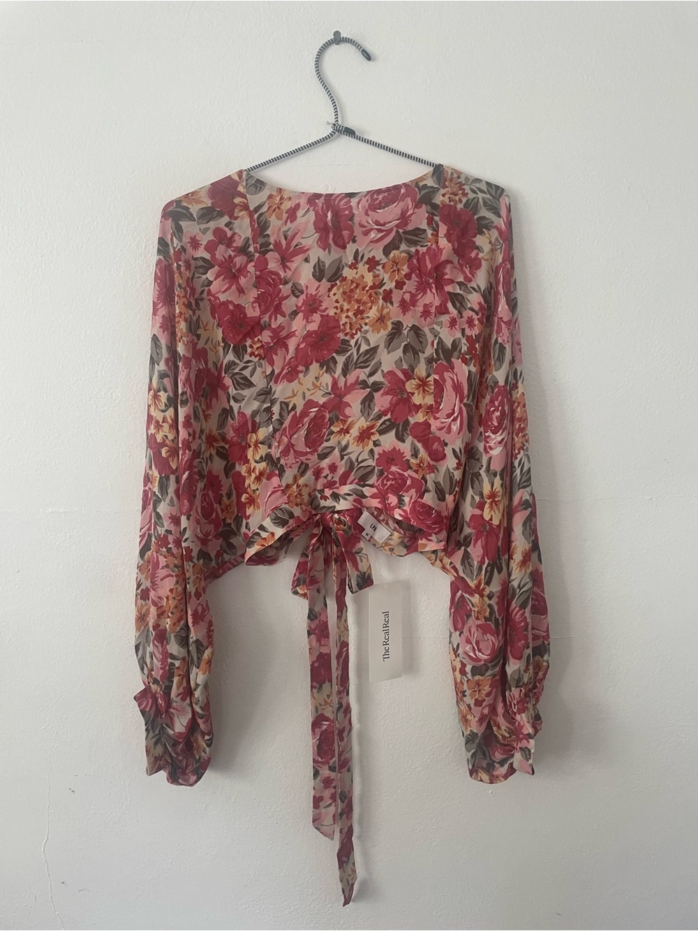 LPA Pink Floral Back-Tie Long Sleeve Blouse